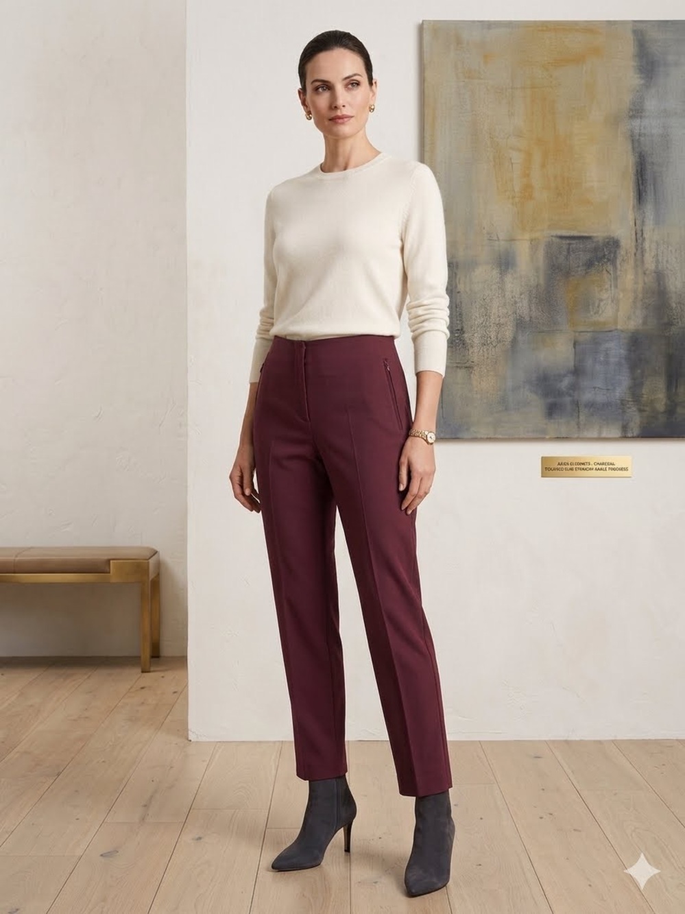 Akris Elements Burgundy Side-Zip Tailored Slim Straight Ankle Trousers